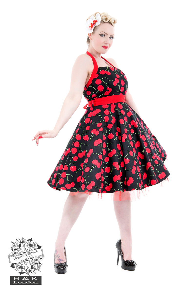 Black Bombshell Cherry Swing Dress